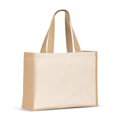 HELSINQUE. Sacola em canvas (320g/m&sup2;), com fundo e laterais em juta laminada (350 g/m&sup2;) de tons naturais - Natural
