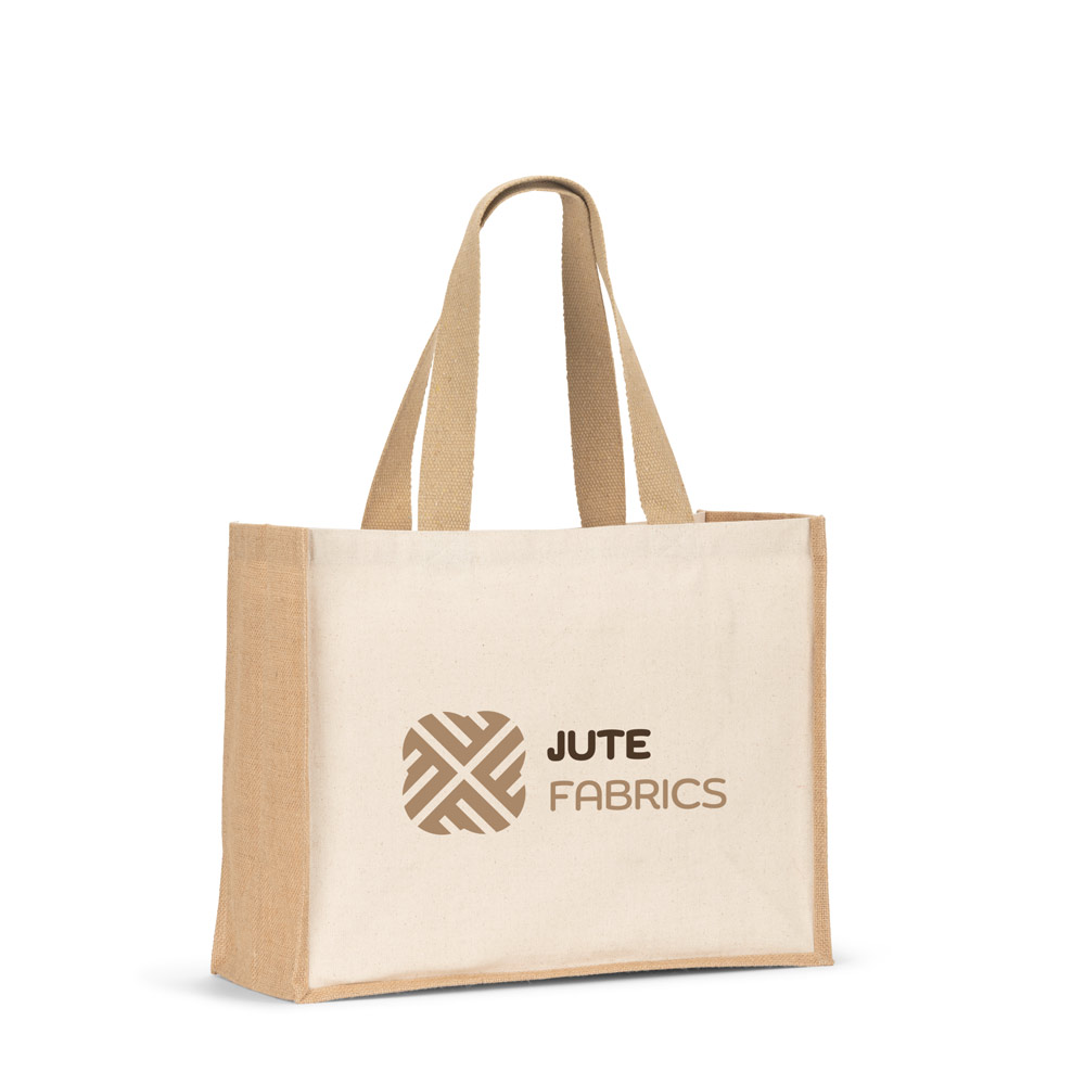 HELSINQUE. Sacola em canvas (320g/m²), com fundo e laterais em juta laminada (350 g/m²) de tons naturais - Brinde Personalizado