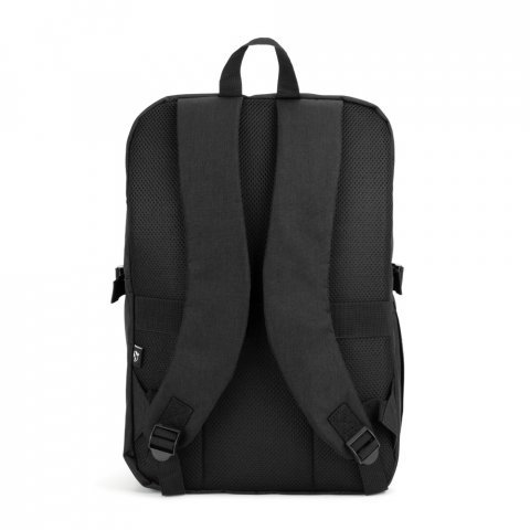 UDINE. Mochila com um compartimento de abertura total em poli&eacute;ster reciclado 300D de alta densidade (16") - Preto