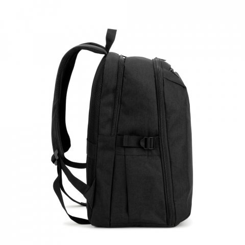 UDINE. Mochila com um compartimento de abertura total em poli&eacute;ster reciclado 300D de alta densidade (16") - Preto