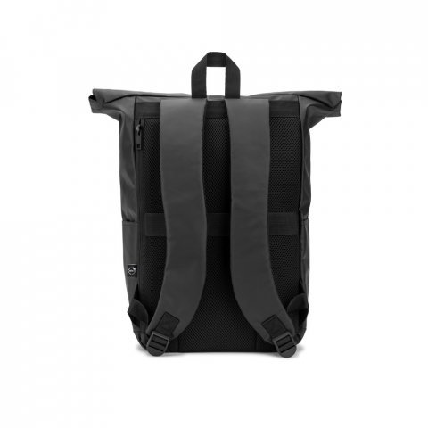 OSASCO BPACK. Mochila "Roll top" (14") em poli&eacute;ster reciclado 600D de alta densidade com revestimento resistente &agrave; &aacute;gua (20 L) - Preto