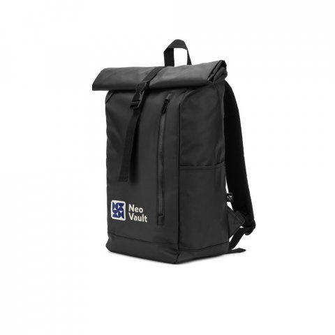 OSASCO BPACK. Mochila "Roll top" (14") em poli&eacute;ster reciclado 600D de alta densidade com revestimento resistente &agrave; &aacute;gua (20 L) - Preto
