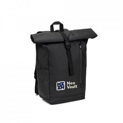 OSASCO BPACK. Mochila "Roll top" (14") em poli&eacute;ster reciclado 600D de alta densidade com revestimento resistente &agrave; &aacute;gua (20 L) - Preto