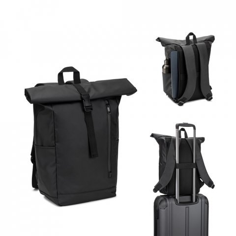 OSASCO BPACK. Mochila "Roll top" (14") em poli&eacute;ster reciclado 600D de alta densidade com revestimento resistente &agrave; &aacute;gua (20 L)
