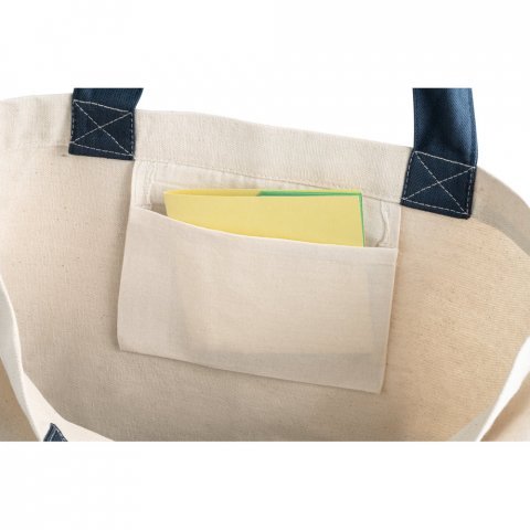 EDMONTON. Sacola 100% algod&atilde;o canvas (280 g/m&sup2;) com bolso interior e al&ccedil;as e fundo coloridos - Azul