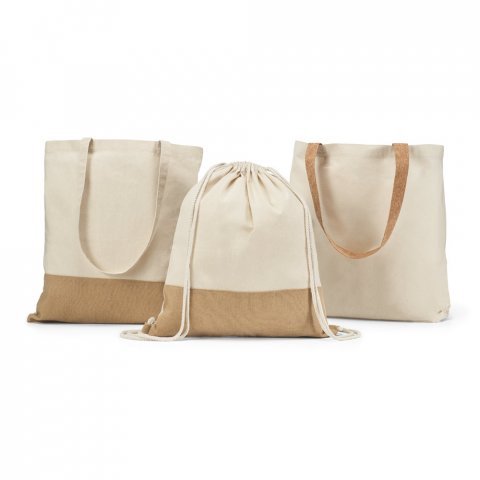 FERIA. Sacola 100% algod&atilde;o (180 g/m&sup2;) com al&ccedil;as em corti&ccedil;a e bolso interior