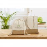 MERCAT. Sacola 100% algod&atilde;o (160 g/m&sup2;) com detalhes em imita&ccedil;&atilde;o de juta