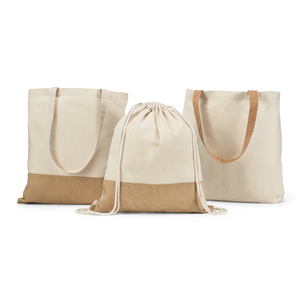 Sacola tipo mochila 100% algodão (160 g/m²) com detalhe em imitação de juta — foto 4