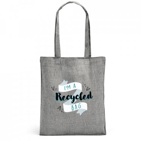 RYNEK. Sacola dobr&aacute;vel em 70% algod&atilde;o reciclado e 30% poli&eacute;ster reciclado (140 g/m&sup2;) sem tingimento - Preto