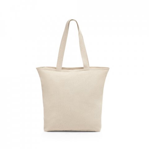HACKNEY. Sacola 100% algod&atilde;o (280 g/m&sup2;) com fecho e bolso interior - Natural claro