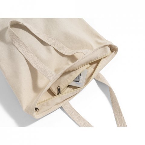 HACKNEY. Sacola 100% algod&atilde;o (280 g/m&sup2;) com fecho e bolso interior - Natural claro