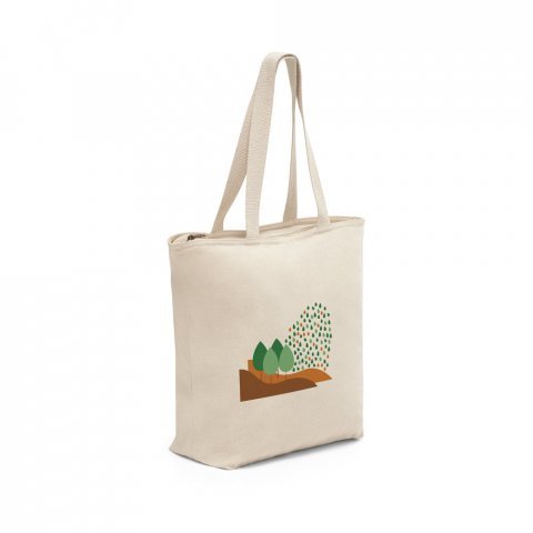 HACKNEY. Sacola 100% algod&atilde;o (280 g/m&sup2;) com fecho e bolso interior - Natural claro