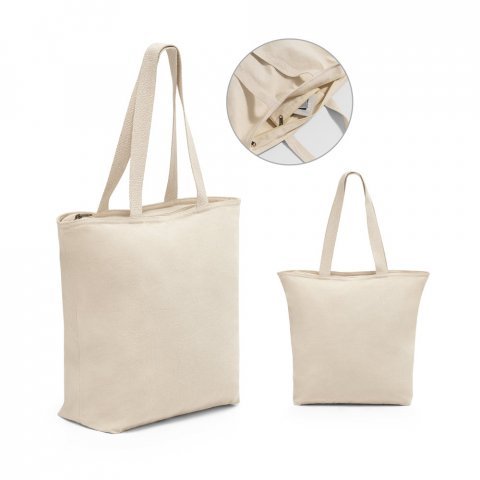 HACKNEY. Sacola 100% algod&atilde;o (280 g/m&sup2;) com fecho e bolso interior
