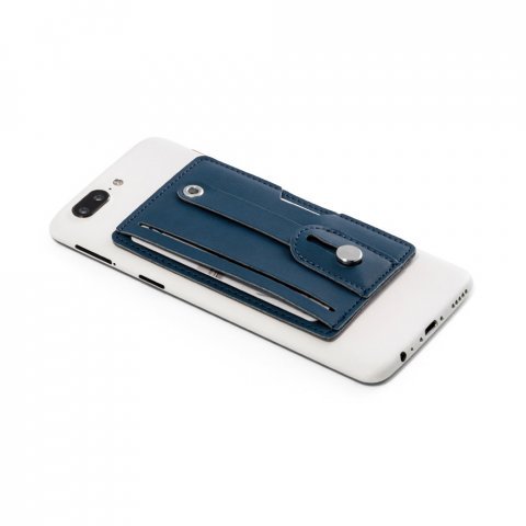 FRANCK. Porta cart&otilde;es para celular com bloqueio de RFID, em PU - Azul