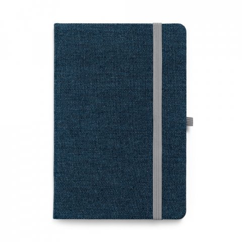 DENIM. Caderno A5 de capa dura em tecido tipo jeans com p&aacute;ginas pautadas - Azul