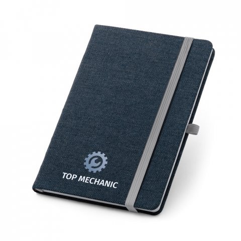 DENIM. Caderno A5 de capa dura em tecido tipo jeans com p&aacute;ginas pautadas - Azul