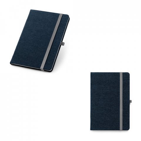 DENIM. Caderno A5 de capa dura em tecido tipo jeans com p&aacute;ginas pautadas