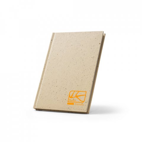BARLEYPAD. Caderno A5 com res&iacute;duos da cevada (25%) e trapos de algod&atilde;o reciclado (75%), com p&aacute;ginas pautadas recicladas - Champanhe