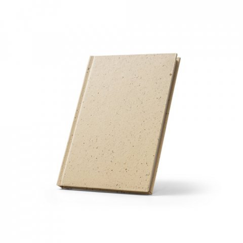 BARLEYPAD. Caderno A5 com res&iacute;duos da cevada (25%) e trapos de algod&atilde;o reciclado (75%), com p&aacute;ginas pautadas recicladas - Champanhe