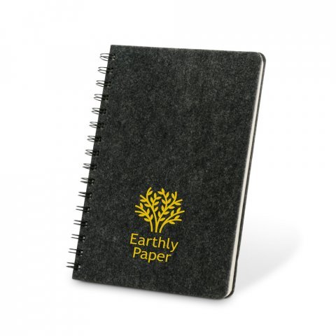 MISHIMA. Caderno A5 de capa semi-r&iacute;gida em feltro 100% reciclado, com p&aacute;ginas pautadas - Cinza escuro