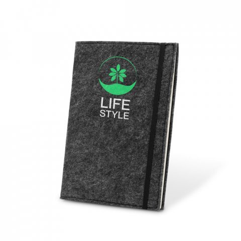 BALDWIN. Caderno A5 com capa em feltro 100% reciclado, com p&aacute;ginas pautadas recicladas - Cinza escuro