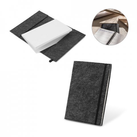 BALDWIN. Caderno A5 com capa em feltro 100% reciclado, com p&aacute;ginas pautadas recicladas