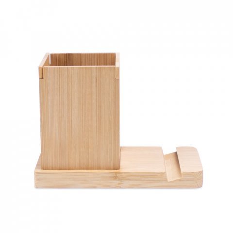 ERWIN. Conjunto de secret&aacute;ria com suporte para celular e copo, em bambu - Natural