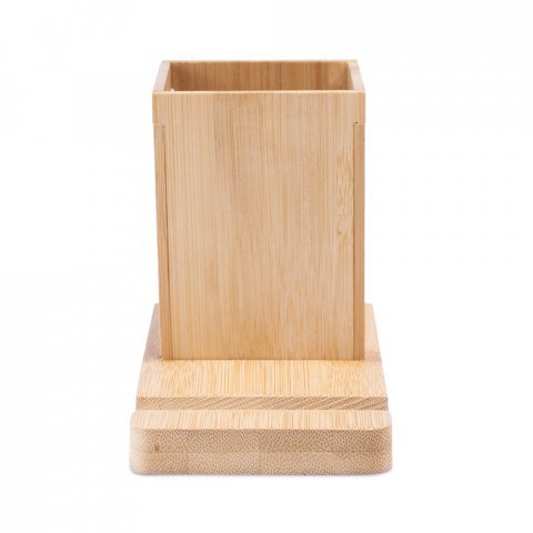 ERWIN. Conjunto de secret&aacute;ria com suporte para celular e copo, em bambu - Natural