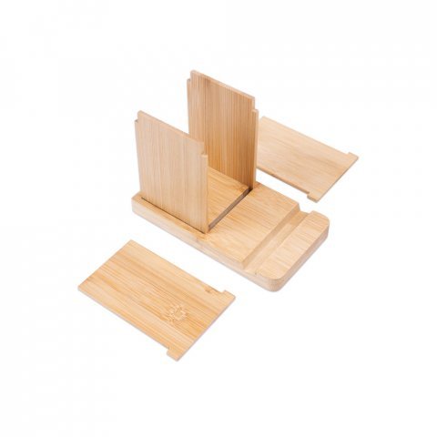 ERWIN. Conjunto de secret&aacute;ria com suporte para celular e copo, em bambu - Natural