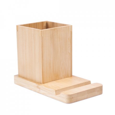 ERWIN. Conjunto de secret&aacute;ria com suporte para celular e copo, em bambu - Natural