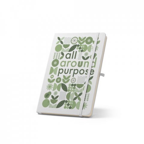 ANNE SUB. Caderno A5 de capa dura em poli&eacute;ster 100% reciclado 300D ideal para personaliza&ccedil;&atilde;o em sublima&ccedil;&atilde;o - Branco