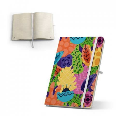 ANNE SUB. Caderno A5 de capa dura em poli&eacute;ster 100% reciclado 300D ideal para personaliza&ccedil;&atilde;o em sublima&ccedil;&atilde;o