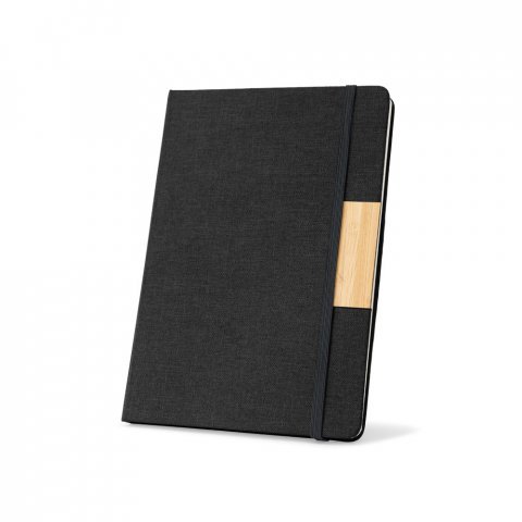 HOMERO. Conjunto composto por um caderno A5 de capa r&iacute;gida e uma caneta esferogr&aacute;fica em bambu - Preto