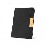 HOMERO. Conjunto composto por um caderno A5 de capa r&iacute;gida e uma caneta esferogr&aacute;fica em bambu - Preto