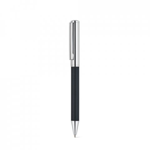 GARRETT. Conjunto composto por 1 caneta esferogr&aacute;fica e 1 caderno, em PU e a&ccedil;o inox - Preto