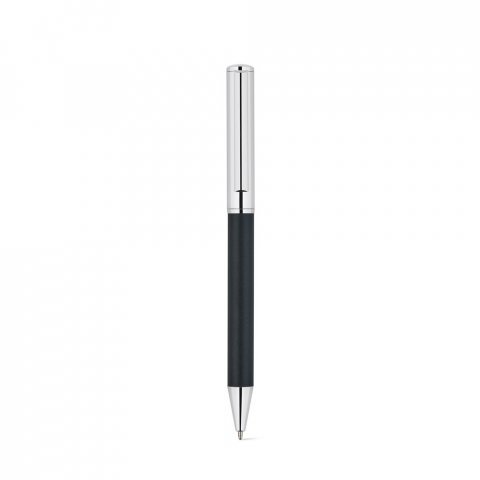 GARRETT. Conjunto composto por 1 caneta esferogr&aacute;fica e 1 caderno, em PU e a&ccedil;o inox - Preto