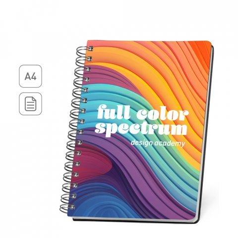 GOLDING A4 - "FULL COLOUR". Caderno A4 com argolas e capa em PVC para personaliza&ccedil;&atilde;o em "Full Colour"