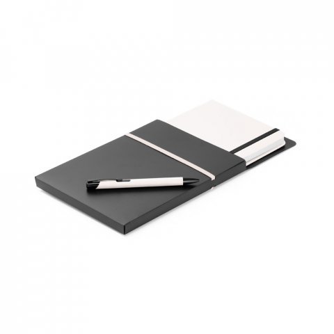 SHAW. Conjunto de caderno A5 e caneta esferogr&aacute;fica com escrita em azul - Branco