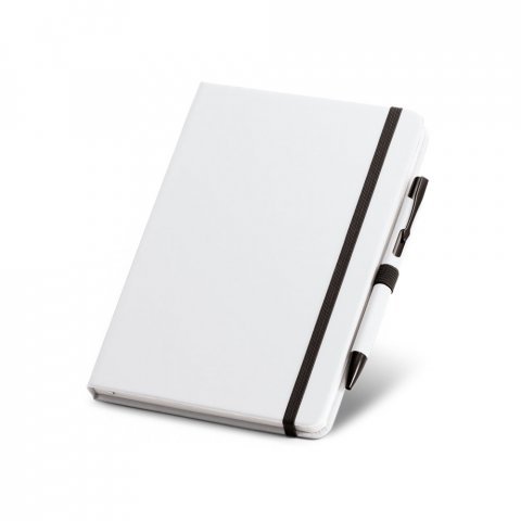 SHAW. Conjunto de caderno A5 e caneta esferogr&aacute;fica com escrita em azul - Branco