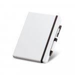 SHAW. Conjunto de caderno A5 e caneta esferogr&aacute;fica com escrita em azul - Branco