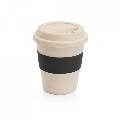 LATTE. Copo de viagem em fibra de bambu (60%) e PP (40%) com tampa (380 mL) - Preto