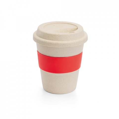 LATTE. Copo de viagem em fibra de bambu (60%) e PP (40%) com tampa (380 mL) - Vermelho