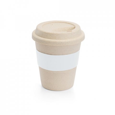 LATTE. Copo de viagem em fibra de bambu (60%) e PP (40%) com tampa (380 mL) - Branco