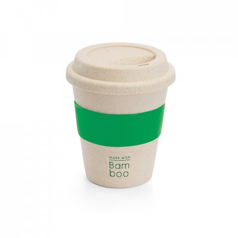 LATTE. Copo de viagem em fibra de bambu (60%) e PP (40%) com tampa (380 mL) - Verde