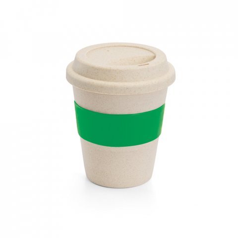 LATTE. Copo de viagem em fibra de bambu (60%) e PP (40%) com tampa (380 mL) - Verde
