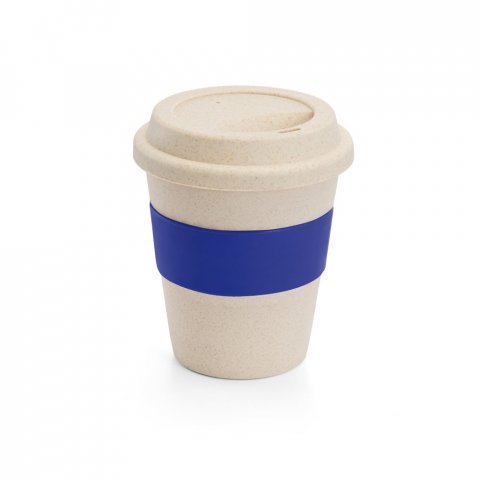LATTE. Copo de viagem em fibra de bambu (60%) e PP (40%) com tampa (380 mL) - Azul royal