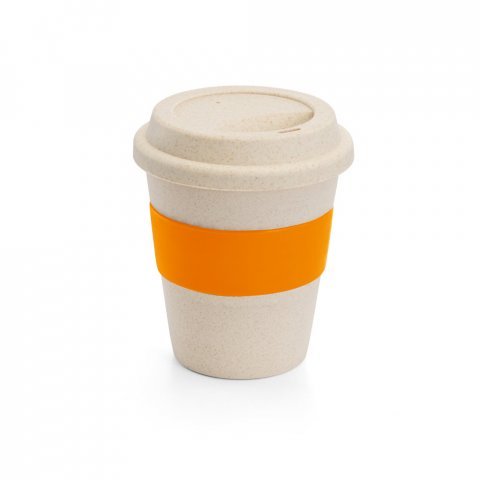 LATTE. Copo de viagem em fibra de bambu (60%) e PP (40%) com tampa (380 mL) - Laranja