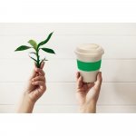 LATTE. Copo de viagem em fibra de bambu (60%) e PP (40%) com tampa (380 mL)