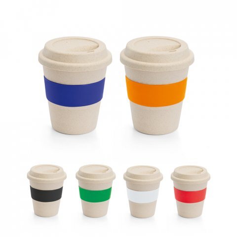 LATTE. Copo de viagem em fibra de bambu (60%) e PP (40%) com tampa (380 mL)