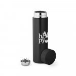 ROSSI. Garrafa t&eacute;rmica em a&ccedil;o inox de parede dupla isolada a v&aacute;cuo, com term&ocirc;metro digital (450 mL) - Preto